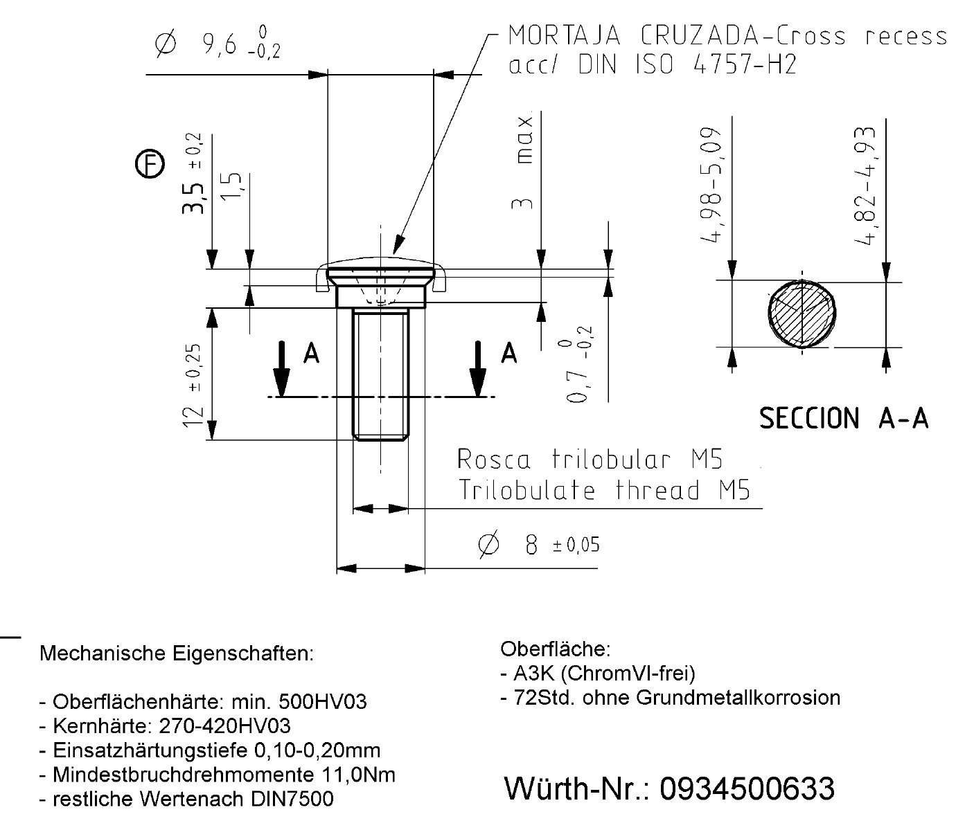 ВИНТ DIN7500 (A3K) H2 M5Х12 0934500633