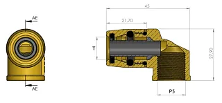 Фитинг шарнирный под углом 90 градусов, ВН Р5 под трубку D10x1,0мм, латунь 6997641005