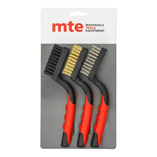 Набор щеток мини 3 предмета, щетина - сталь, нейлон, латунь, двухкомпонентная рукоятка, mte 2697143