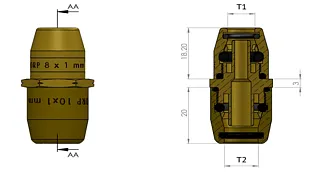 Переходник прямой разборный с трубки D6x1,0мм на трубку D8x1,0мм, латунь 6997620608