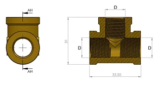Тройник Т-образный резьбовой  ВН М16x1,5мм, латунь 6997650316