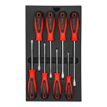 Набор отверток ERGONOMIK в ложементе, прямой (SL) шлиц, двухкомпонентная рукоятка, 8 предметов, IZELTAS, 4350008108 4350008108