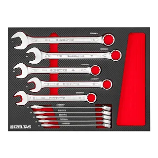 Набор комбинированных ключей 23-34 в ложементе карбон 10 предметов, габариты 548х400х30, IZELTAS 2965905303