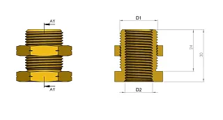Муфта переборочная тип2 с гайкой НР М22x1,5мм-ВН М16x1,5мм, латунь 6997654597