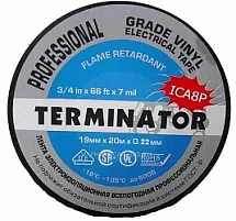 Изолента ПВХ ICA8P 19х0,22 мм, длина рулона 20 м, черная, Terminator 5997744329