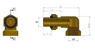 Отвод Г-образный со сгоном НР М16x1,5мм - ВН М16x1,5мм, латунь 6997651616