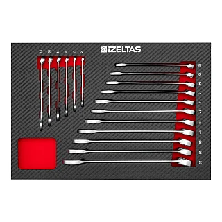 Набор комбинированных ключей 6-22 в ложементе карбон 17 предметов, габариты 274х400х30, IZELTAS 2965905302