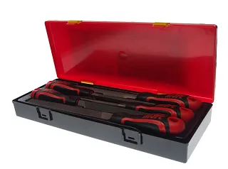 Набор напильников (круглый,полукруглый, плоский, квадратный, трехгранный), длина напильников 203 мм, в прочном кейсе, JTC JTC-K8053