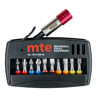 Набор торсионных бит 1/4″ 25 мм (PH, PZ, TX, HEX, SL) с держателем 11 предметов mte 261425040