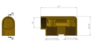 Тройник F-образный  шарнирный,  ВН М16x1,5мм - ВН М16x1,5мм - Р5,  латунь 6997654890