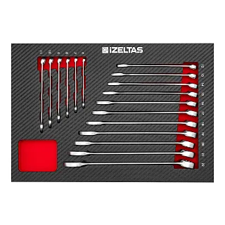 Набор комбинированных ключей 6-22 в ложементе карбон 17 предметов, габариты 274х400х30, IZELTAS 2965905302