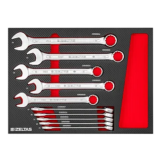 Набор комбинированных ключей 23-34 в ложементе карбон 10 предметов, габариты 548х400х30, IZELTAS 2965905303