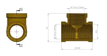 Тройник Т-образный вертикальный шарнирный,  ВН М16x1,5мм - ВН М16x1,5мм - Р5,  латунь 6997654454