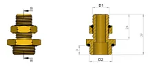 Муфта переборочная тип1  НР М22x1,5мм с ВН М16x1,5мм - НР М16x1,5мм с гайкой, латунь 6997654586