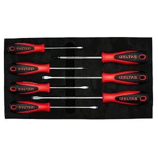 Набор отверток ERGONOMIK в ложементе, прямой (SL) и крестообразный (PH) шлиц, двухкомпонентная рукоятка, 7 предметов, IZELTAS, 4350008107, 13000001409 4350008107