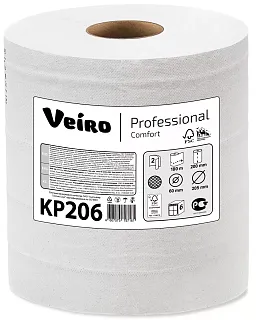 Полотенце бумажное белое, 2-слойное, в рулонах, Veiro KP206