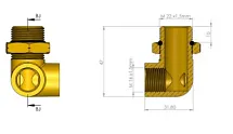 Тройник горизонтальный Y-образный со сгоном НР М22x1,5мм-ВН М16x1,5мм-ВН М16x1,5мм, латунь 6997654670