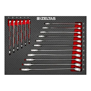 Набор комбинированных ключей 6-22 в ложементе карбон 17 предметов, габариты 250х3505х30, IZELTAS 2965905102