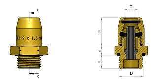 Фитинг прямой разборный НР M22x1,5мм под трубку D9x1,5мм, латунь 6997610922