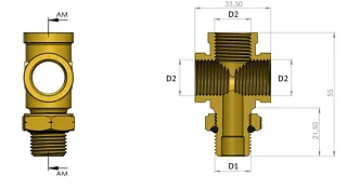 Крестовина со сгоном НР М22x1,5мм - 3 x ВН М16x1,5мм, латунь 6997650422