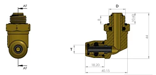 Фитинг шарнирный под углом 90 градусов, НР M22x1,5мм под трубку D8x1,0мм, латунь 6997640822