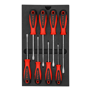 Набор отверток ERGONOMIK в ложементе, прямой (SL) шлиц, двухкомпонентная рукоятка, 8 предметов, IZELTAS, 4350008108 4350008108