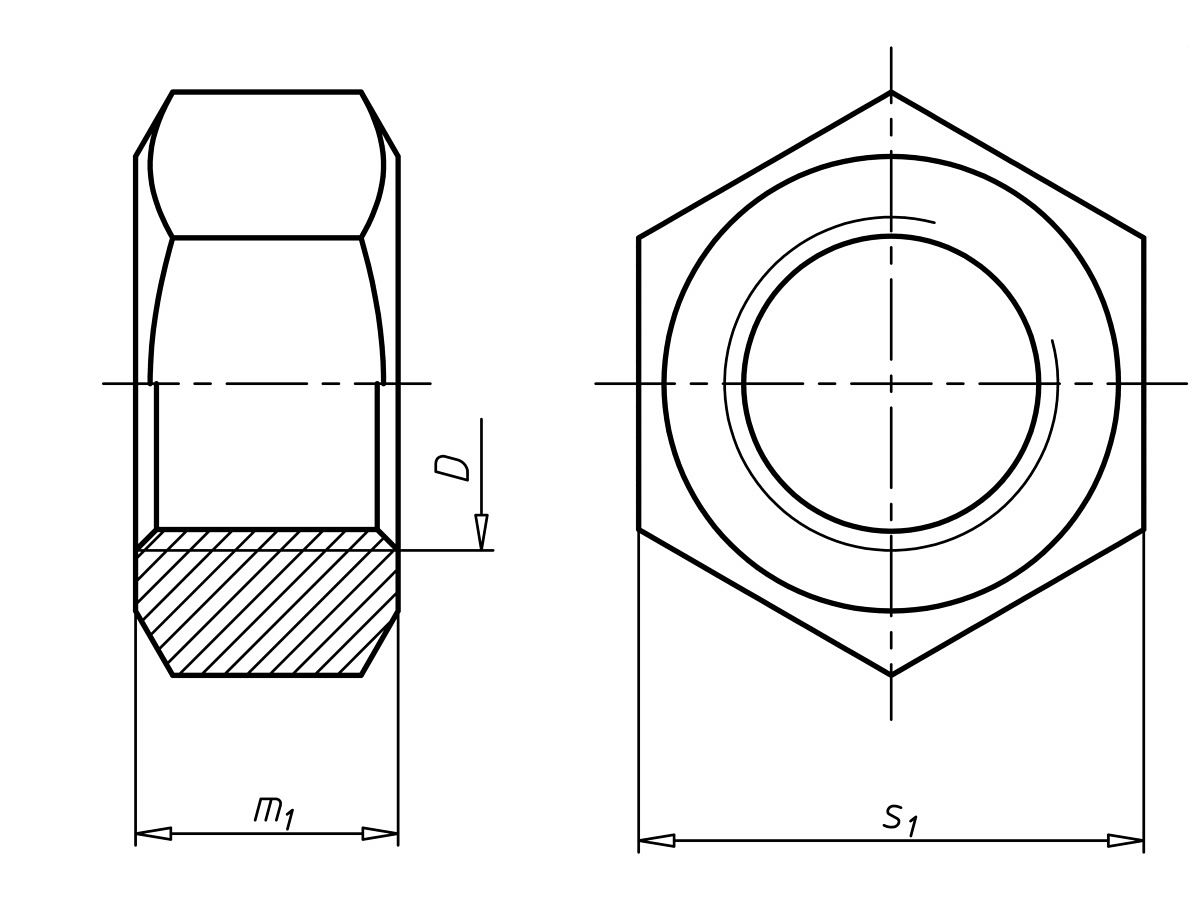Гайка в разрезе чертеж
